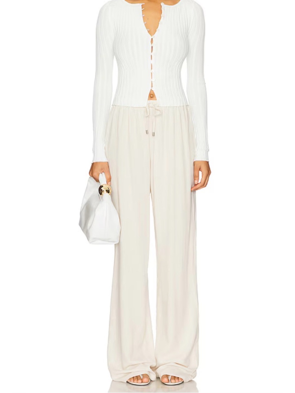 All The Ways Wide Leg Linen Cotton Blend Drawstring Pants in Light Cream